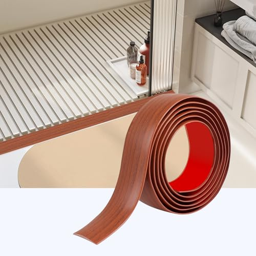 200cm*4cm Striscia di Transizione Autoadesiva, Profilo di Transizione Pavimento in PVC, Strisce di Soglia per Porte per Collegare Fessure del Pavimento(Noce)