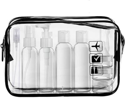 MORICOH Kulturbeutel, transparent, 14-teiliges Reise-Set (100 ml), Schwarz , 21x15x6cm, Kulturbeutel, transparent