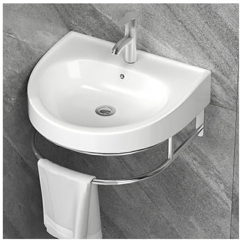 MYUYEE Waschbecken kleines Eckwaschbecken zur Wandmontage Keramikwaschbecken Wandwaschbecken weißes wandhängendes Badezimmerwaschbecken Mini-Waschbecken mit,Weiß - 42x37CM