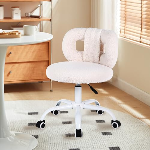 ralex-chair Upholstered Office Desk Makeup Vanity Chair with Wheels, Modern Swivel Dressing Chair With Adjustable Height for Home Office, Bedroom, Dressing Room, Cream