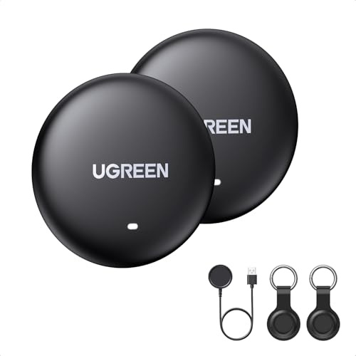 UGREEN FineTrack Mini (2er Pack) kabelloses Laden, Apple Find My (nur iOS) | Kabellos ladbarer Tracker, 12 Monate Laufzeit, Smarttag mit 100 dB Alarm, Schlüsselfinder für Koffer, Gepäck, Reisepass