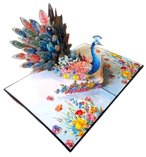 Färgglada påfågelgratulationskort, kreativt 3D popup-kort med påfågelmotiv för födelsedag, gratulationer till bröllop, mors dag