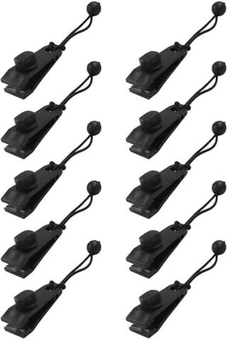 FUGLUS 10 Occhielli a Pinza per Tenda da Campeggio,10 corde elastiche in nylon,Clip per Teloni di Fissaggio con Bloccaggio,Ganci per Tarp,Tende,Roulotte e Telo da Giardino