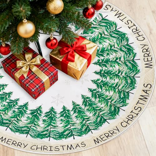 Axlyca Jupe de Sapin de Noël,122cm Jupe d'arbre de Noël,Rond Vert Épaississant Tapis de Sapin de Noëli,Décoration Base d'arbre Cache Pied,Peluche Jupes Arbre de Noëls pour Décoration de Fête de Noëls