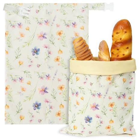 GROBRO7 Beeswax Bread Bags 2Pcs Reusable Natural Cotton Sourdough | Large Capacity Bread Storage Bags – Food-Grade Cotton Beeswax Bread Bags Reusable for Sourdough, Eco-Friendly Freezer Safe