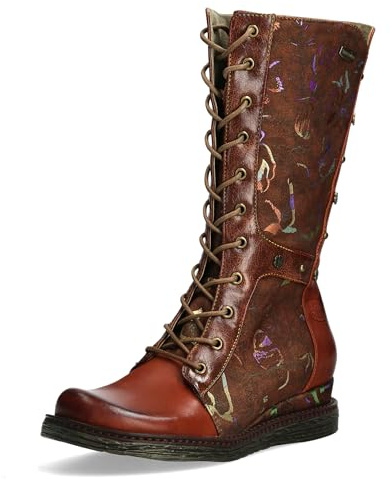 Laura Vita Damen Stiefel Leder Muster florale Nieten und Keilabsatz Ercnaulto 41, Größe:38 EU, Farbe:Braun