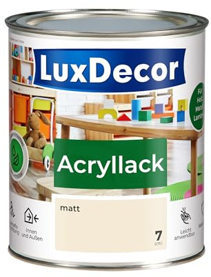 LuxDecor Acryllack 750ml Matt (07) Vanillecreme Holzlack Buntlack Spielzeuge Metall Möbel Fenster Sicher Kindermöbel Spielzeuge