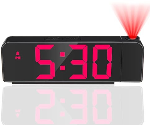 Titifeya Digital Projection Alarm Clocks LED Bedside Clock for Bedroom Ceiling 12/24H Temperature Date Display 180° Rotatable Projector Adjustable Brightness Snooze Night Mode for Home Office