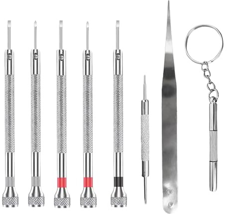 BosuLai Kit Reparation Montre 8 Pièces, Kit Petit Tournevis Precision pour Horlogerie/Lunettes, Outils de Réparation D'horloger avec Phillips & Flat & Hex Tournevis pour Remplacement de Bracelets