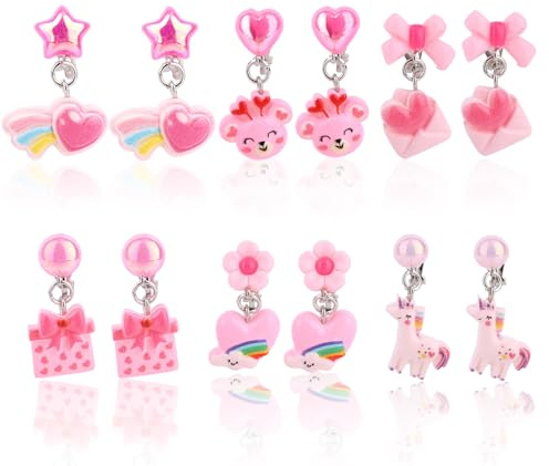 Mikovivi 6 Paar Clip Ohrringe für Kinder für Mädchen, Einhorn Prinzessin Ohrringe Ohne Ohrloch for Kleinkinder Mädchen Schmuckaccessoires zum Verkleiden