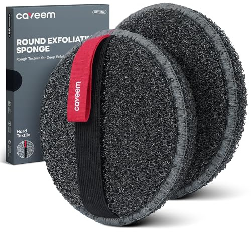 CAVEEM Esponja Exfoliante Corporal, Exfoliante Baño Redonda para Ducha, Esponja de Baño Exfoliante Dura de Doble Cara, Eliminar Piel Muerta, Paquete de 2 (Gris Oscuro)