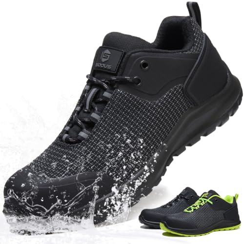 Zapatos de Seguridad para Hombre Mujer S3 ESD Zapatillas Trabajo SRC FO Calzado de Seguridad Antideslizante Impermeables Negro 44