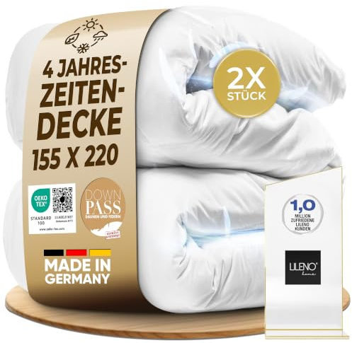 LILENO HOME 4-Jahreszeiten Bettdecke 155x220 (90% Daunen / 10% Federn) – | Flexibles 2-in-1 Knopf–System, Geräuscharm & Wolkenweich – 60 °C Waschbare Daunendecke 155x220 – Made in Germany & Oeko-Tex
