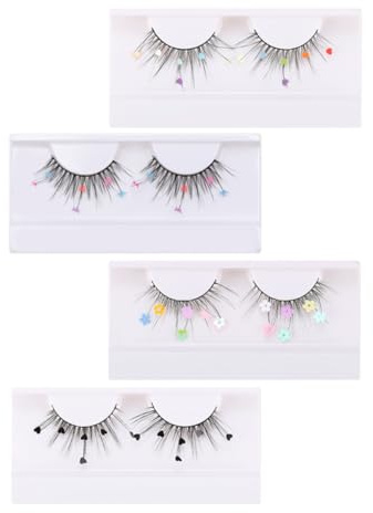 Artibetter Extensions de Cils à Paillettes Motifs Cœur et Fleurs, 4 Paires, Faciles à Appliquer et Confortables, Vie Quotidienne Rendez-