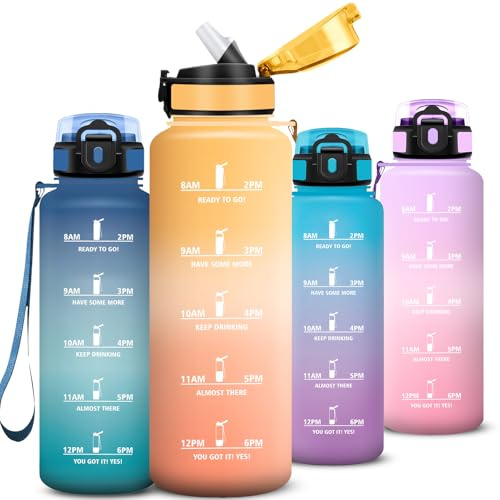 Mujigaga Botella Agua Gimnasio, Botella 1 5 litros con Pajita, Cantimplora con Marcador de Tiempo, Diseño de Cerradura, A Prueba de Fugas Cantimplora Portátil para Colegio, Gym, Viaje, Gimnasio