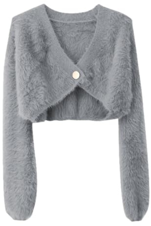 Fuzzy stickad jacka i fuskpäls för kvinnor, kort luddig stickad jacka mjuk vinter | Mjuk luddig textur beskuren silhuett stickad konstruktion lätt lager mysig känsla varje dag styling