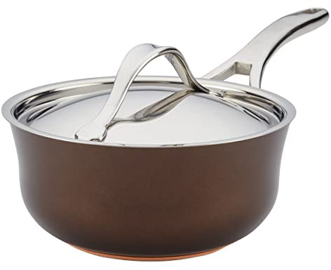 Anolon Nouvelle Copper Hard Anodized Nonstick Sauce Pan/Saucepan/Saucier, 2.5 Quart, Brown
