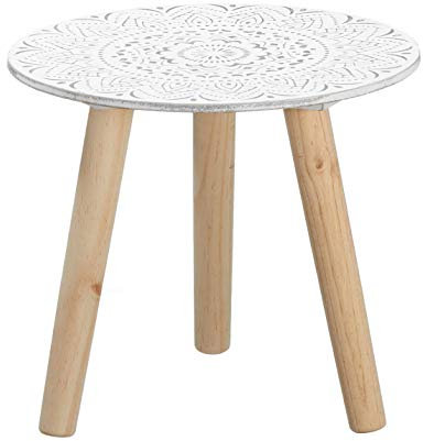 Spetebo Kleiner Beistelltisch 30x30 cm - weiß/Natur mit Dekor - Deko Holz Tisch Couchtisch Sofatisch Blumenhocker