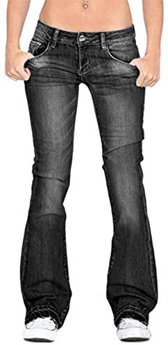 Jean Femme Skinny Pantalon Taille Basse Stretch Jeans Bootcut Casual Décontracté Pantalon en Denim,Noir,XS