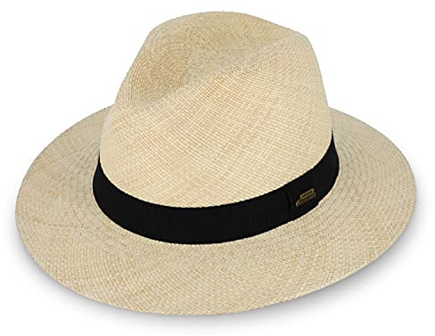 fiebig Traveller Panamahut mit Ripsband | Hochwertiger Sommerhut mit verstellbarem Innenband | Natur Sonnenhut mit breiter Krempe (57-M, Natur)