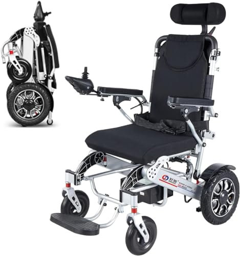 Ultraleichter Faltbar Elektrischer Rollstuhl, Elektro-Rollstuhl mit Kopfstütze, Li-Ion Battery 24V 20Ah, für ältere und behinderte Menschen,12a
