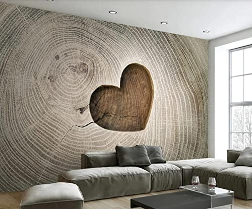 Fototapete 3D Tapete Herzförmige Hohle Holzmaserung Retro Foto Tapeten Wand Tapeten Vliestapete Modern Wandbilder Wohnzimmer