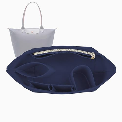 Lckaey Geldbörsen-Organizer-Einsatz für Longchamp Le Pliage große Tragetasche, Filz-Organizer mit 10 Fächern, Marineblau