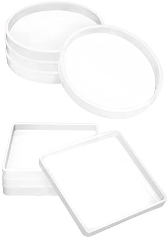 QWORK® 8 Stück Silikonformen Epoxidharz, Runde und Quadratische Untersetzer Harzform für DIY Haus Dekoration