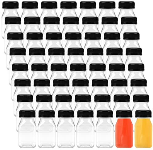 ZEONHEI 56 Pack 100ml Plastic Juice Bottles, Reusable Empty Bottle Lids, Clear Drink Containers for Juice Smoothie Milk