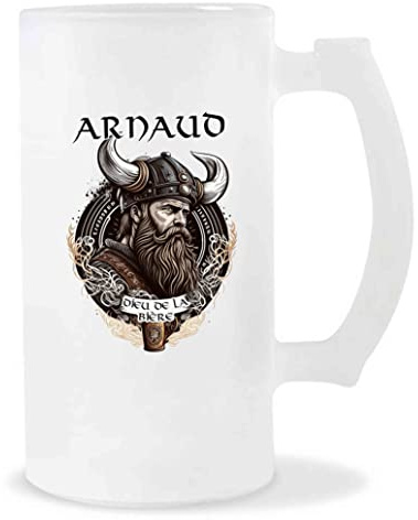 Planetee Chope de Bière Arnaud Design Viking | Verre à bière pinte Cadeau Apéro Humour alcool pour amateur de bière