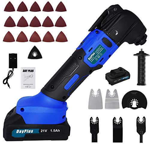 Cordless Oscillating Multi Tool, 21V 1.5Ah Lithium-Ion Battery, LED Light, 6 Variable Speeds, Charger Include, Brushless Oscillation Multi-Function Tool Set with 22 Accessories