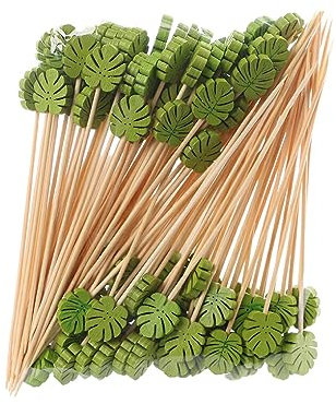 Guangcailun Palillos de Frutas versátiles para Aperitivos y cócteles, Palillos de para Aperitivos, Palillos de para Frutas, 100x, Palo de Hojas Redondas