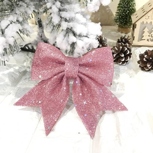 6 Stück Glitzer Geschenkschleife Fertigschleife Geschenk Schleife Dekoschleifen Geschenkschleife Weihnachtsbogen für Weihnachtsdeko Weihnachtsbaum Weinflaschen Geburtstag Geschenke 12x15cm,Rosa