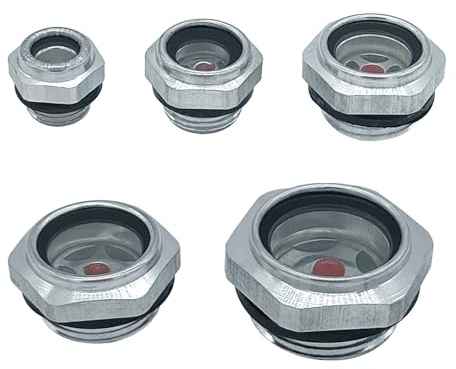 5 Pcs Oil Sight Glass 1/4'' 1/2'' 3/4'' 3/8'' 1'' Male Threaded Stainless Steel Sight Glass Oil Liquid Level Gauge Oil Indicator Window Hydraulic Tank Sight Glass for Pump Air Compressor Fittings