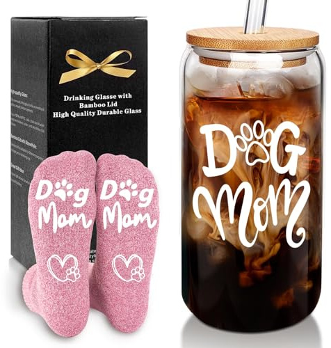 Mason Life Glass Cup & Sock for Dog Mom Women