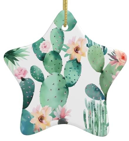 Étoile de Noël à suspendre pour sapin de Noël, décoration de sapin de Noël, motif cactus personnalisé, en céramique à suspendre pour décoration de vacances