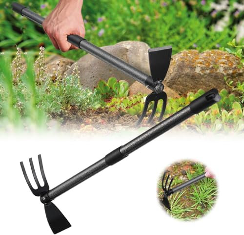 Doppel-Gartenhacke mit 78cm Dreizack, Stahl Zweiköpfige Hacke für Gartenpflege und Unkraut jäten Doppelhacke