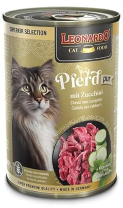 Leonardo Alimento Húmedo Superior Selection [6x400g Caballo con Calabacín] Alimento húmedo sin Cereales para Gatos | Alimento húmedo Completo en Lata