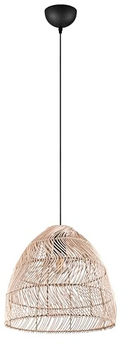 Reality Leuchten Pendelleuchte Rike R31131036, Metall Schwarz matt, Schirm Rattan naturbelassen, exkl. 1x E27