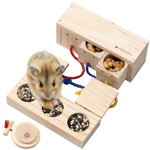 Navaris Hamster Spielzeug - Interaktives Holzspielzeug für Kaninchen - 2er Set Hölzerne Leckereien-Spender Mit Futter