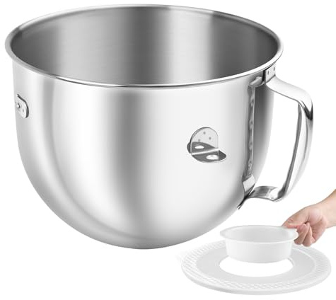 6 QT Edelstahl-Mischschüssel passend für KitchenAid Bowl-Lift Standmixer, Ersatz-Rührschüssel mit Griff und Deckel für Kitchen Aid Professional 6 & 600, Modelle KV25, KP26, KL26, KT2651, KD2661