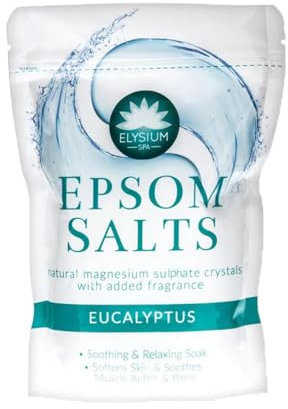 Elysium Spa Epsom Salts Eucalyptus 450g Pack of 1 Body Detox Bath Soak Relaxing Sleep Promoting Rest Musle Pain Ache Relief Mineral Magnesium Crystals with Welari Thank You Card | (1pack) (450g)