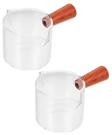 COLLBATH 2stücke Glasbecher Mit Doppelöffnung Und Holzgriff Kaffee Und Milch Mit Messskala Leicht Zu Reinigen Und Tragbar