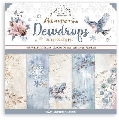 Stamperia - Scrapbook Paper Pad for Scrapbooking, Albums, Card Making, Bullet Journalling and More, Acid Free, Double-Sided, Perfect for Hobbies, Crafts, and Gifting (Dewdrops) (20.3 x 20.3cm)
