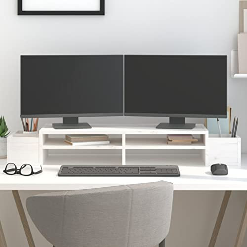 Xichuzi Monitorständer Weiß 100x27,5x15 cm Massivholz Kiefer, Monitor Erhöhung, Schreibtischaufsatz, Monitor Erhöhung Schreibtisch, Bildschirm Erhöhung, Schreibtisch Regalaufsatz - 813970