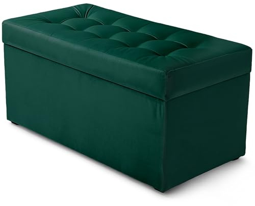 MG Design Polsterhocker 45 x 90 cm Dunkelgrün mit Stauraum (ca. 100 L), belastbar bis 300 kg, sofort einsatzbereit & pflegeleicht – für Wohnzimmer, Schlafzimmer & Flur