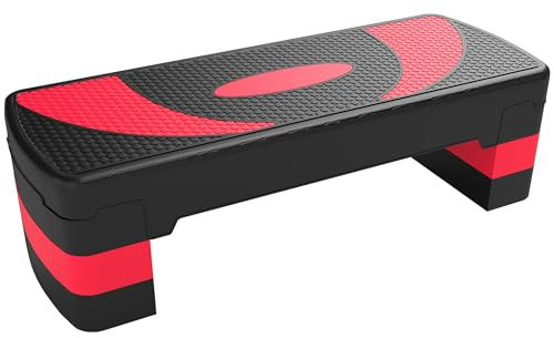 HOMCOM Stepper aérobic réglable en hauteur avec 3 niveaux (10/15/20 cm) Fitness Vélo d'appartement pour l'intérieur extérieur Capacité de charge jusqu'à 150 kg Rouge