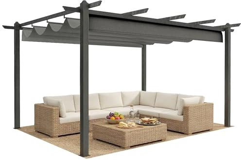 Outsunny Pérgola de Jardín 3x4 m con Techo Retráctil Marco Aluminio Gris