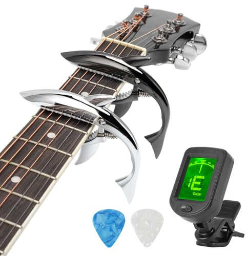 2 cejillas para guitarra Shark, aleación de zinc, con púas, accesorios para instrumentos musicales, cejillas para guitarra acústica y eléctrica, Hierro