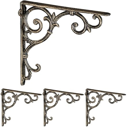 Relaxdays Regalwinkel, 4er Set, Gusseisen, antike Regalträger, Winkel Regalbretter, HxBxT: 24,5 x 4 x 24,5 cm, Farbwahl
